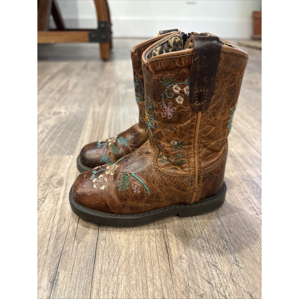 Shyanne Embroidered Floral Leather Western‎ Zip Up Boots Toddler Girls Size 5D